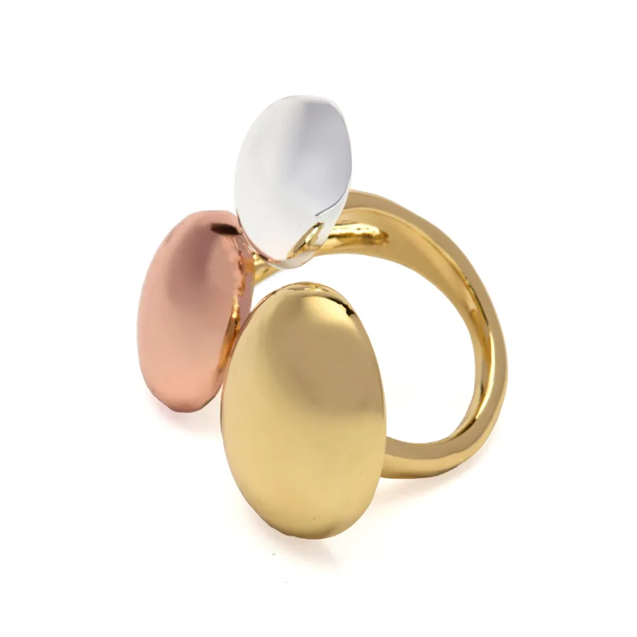 Anillo acabado en Rodio, oro amarillo y rosa de 18k - Basuz