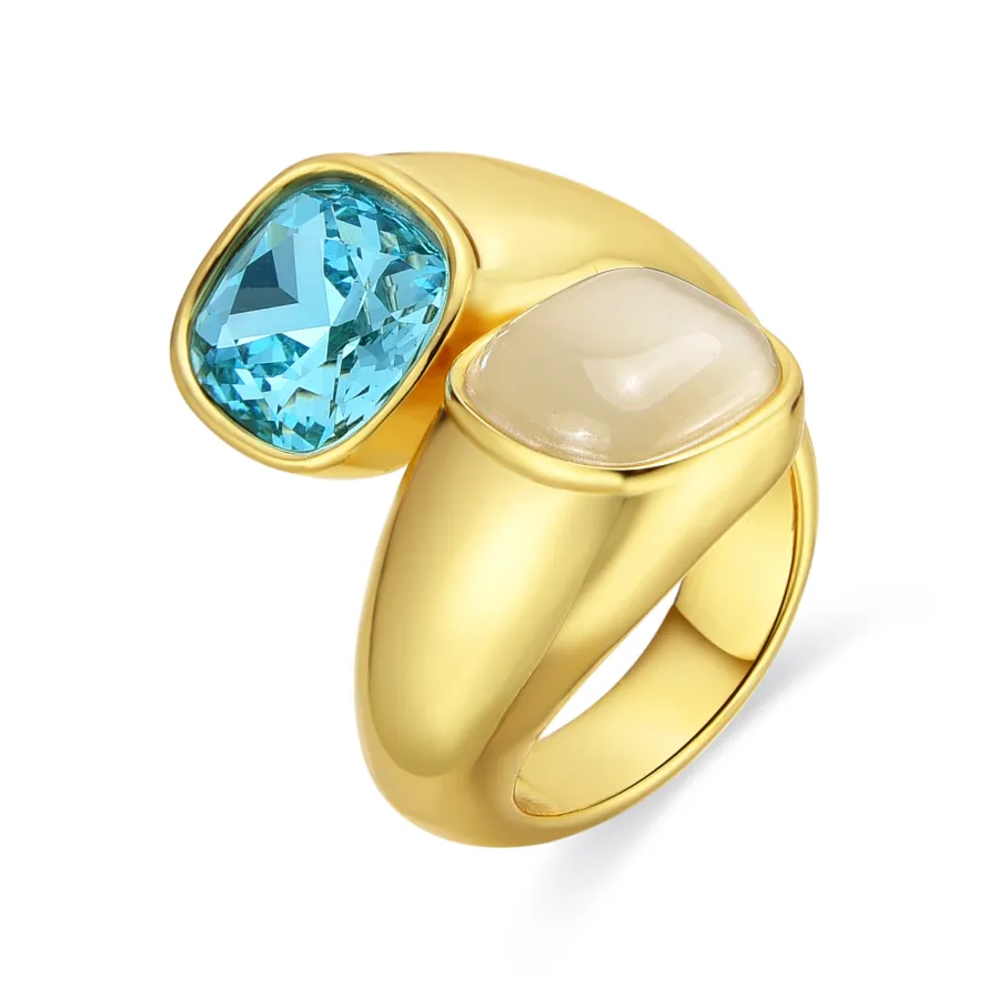 Anillo acabado oro amarillo de 18k y Cristal Azul - Sethi