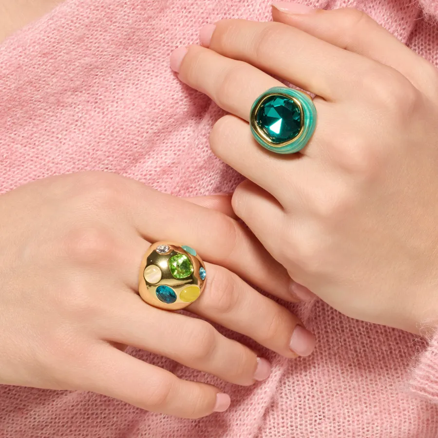 Anillo acabado oro amarillo de 18k y Cuarzo Hidrotermal Verde Paraiba - Mantis