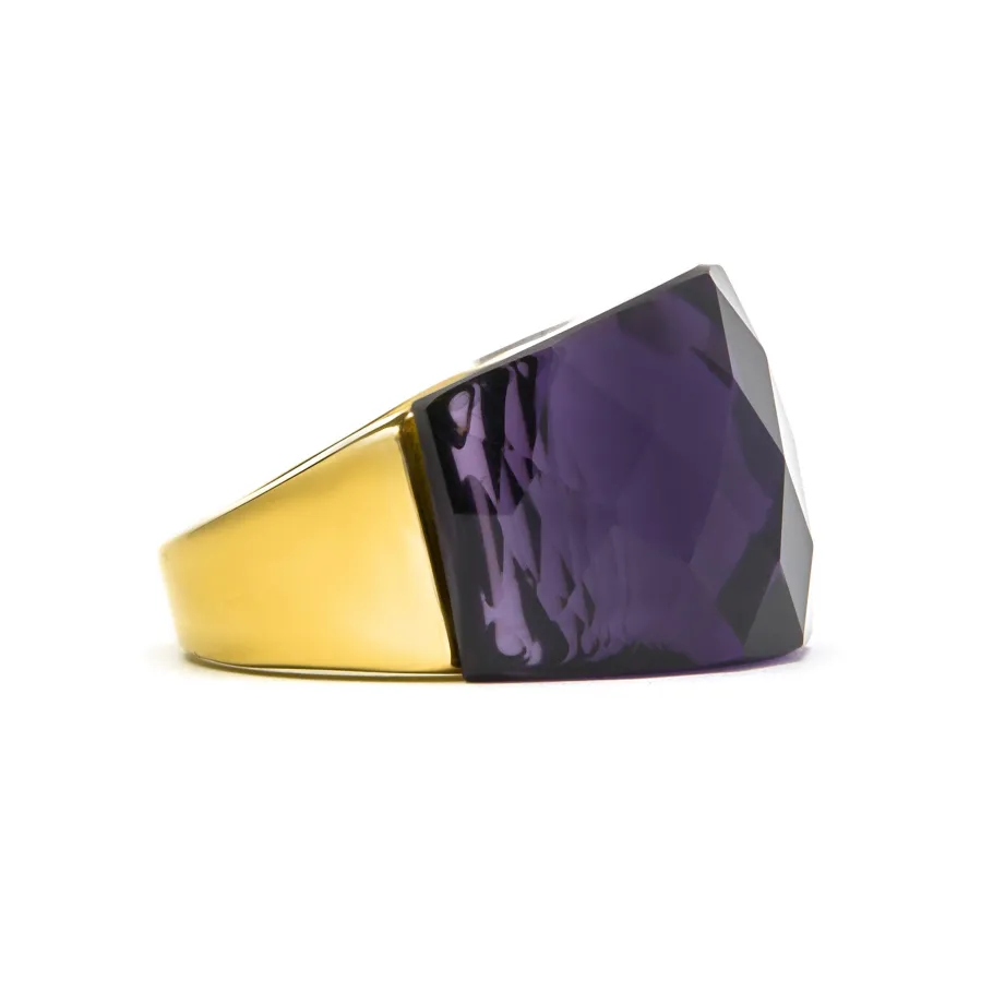 Anillo con Cuarzo Hidrotermal Onix acabado en oro amarillo 18K - Fadino
