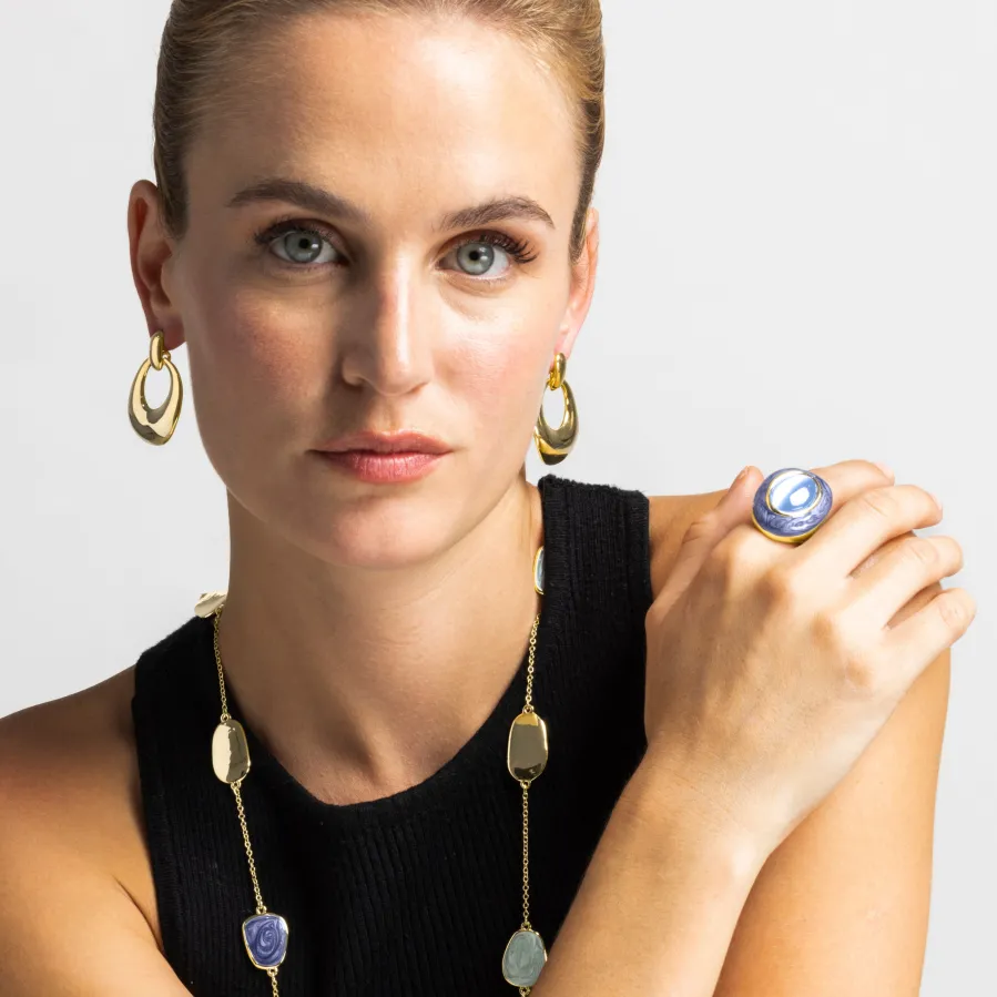 Anillo con Ojo de Gato Azul acabado oro 18k - Gori