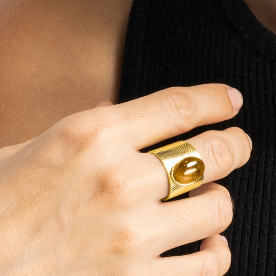 Anillo con Ojo de Tigre acabado oro 18k - Anleh