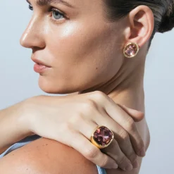 Anillo de Circonita Marrón acabado en oro amarillo 18k - Ashan