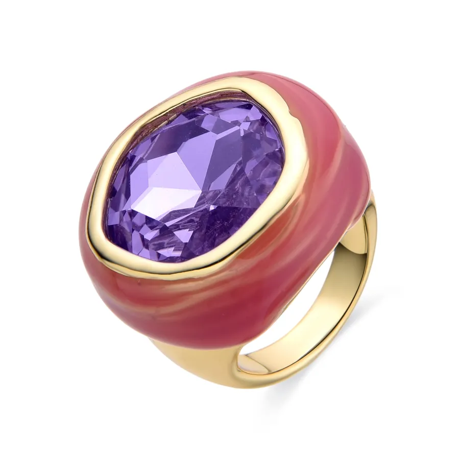 Anillo de Cristal Morado acabado en oro amarillo 18K - Mantis