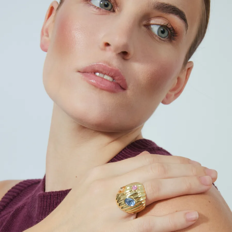 Anillo de Cristal Multicolor acabado en oro amarillo 18K - Wenya