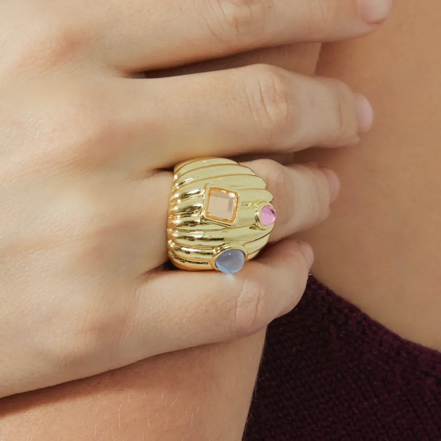 Anillo de Cristal Multicolor acabado en oro amarillo 18K - Wenya