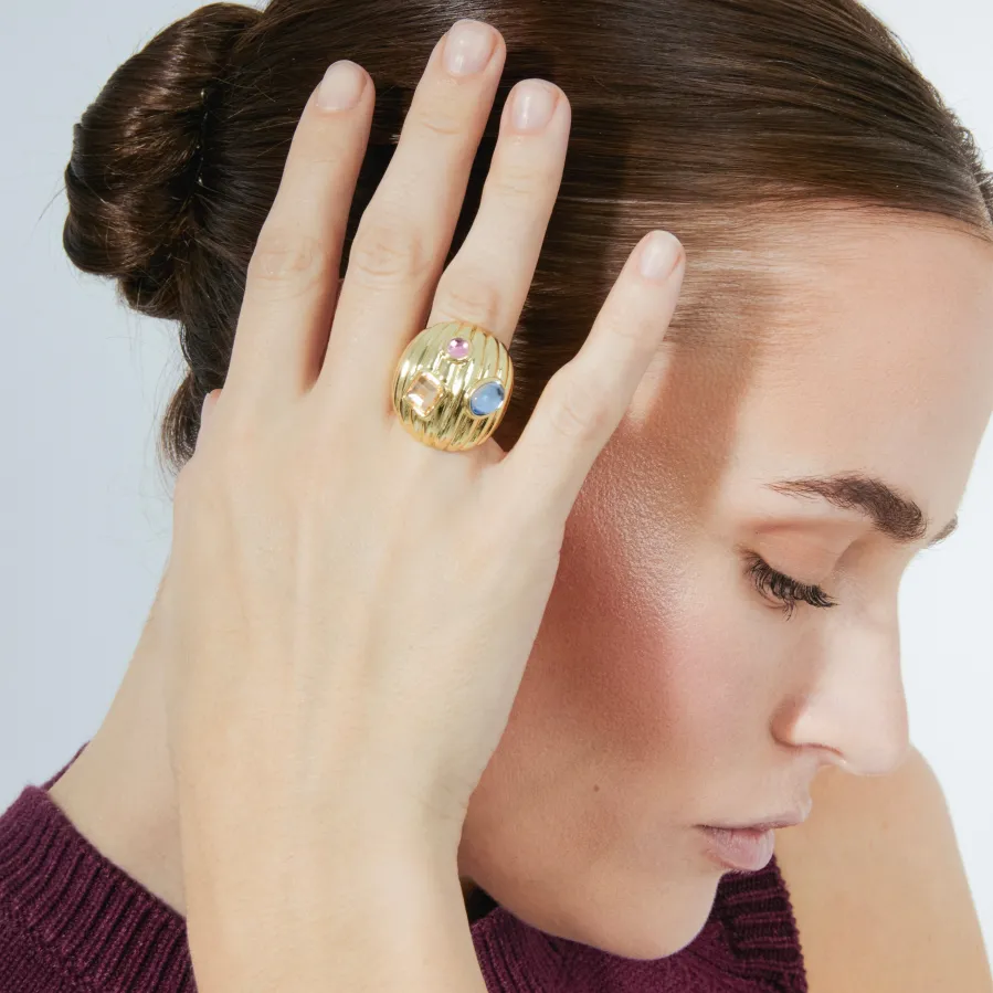 Anillo de Cristal Multicolor acabado en oro amarillo 18K - Wenya