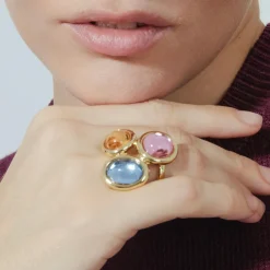 Anillo de Cristal Multicolor acabado en oro amarillo 18K - Longki