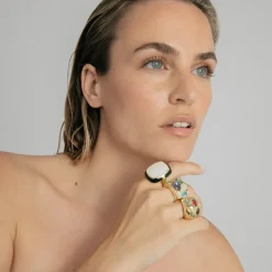 Anillo de Cuarzo Hidrotermal Multicolor acabado en oro amarillo de 18k - Ferio