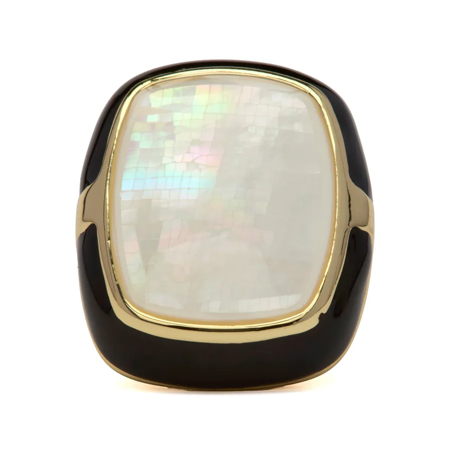 Anillo de Madreperla Blanca acabado en oro amarillo de 18k - Rounki