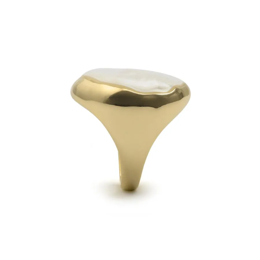 Anillo de Madreperla Blanca acabado en oro amarillo de 18k - Riub