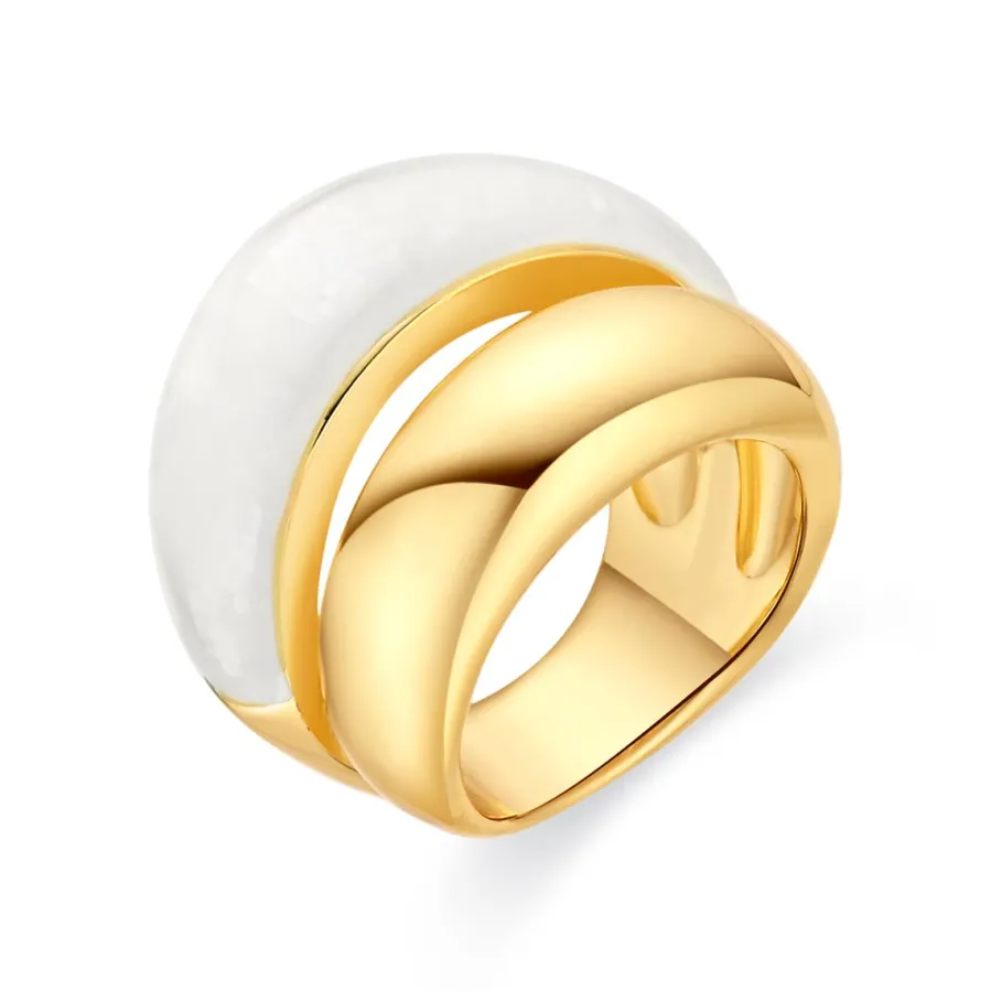 Anillo de Madreperla Blanca acabado en oro amarillo de 18k - Aisal