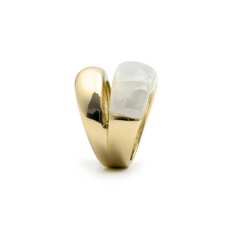 Anillo de Madreperla Blanca acabado en oro amarillo de 18k - Aisal