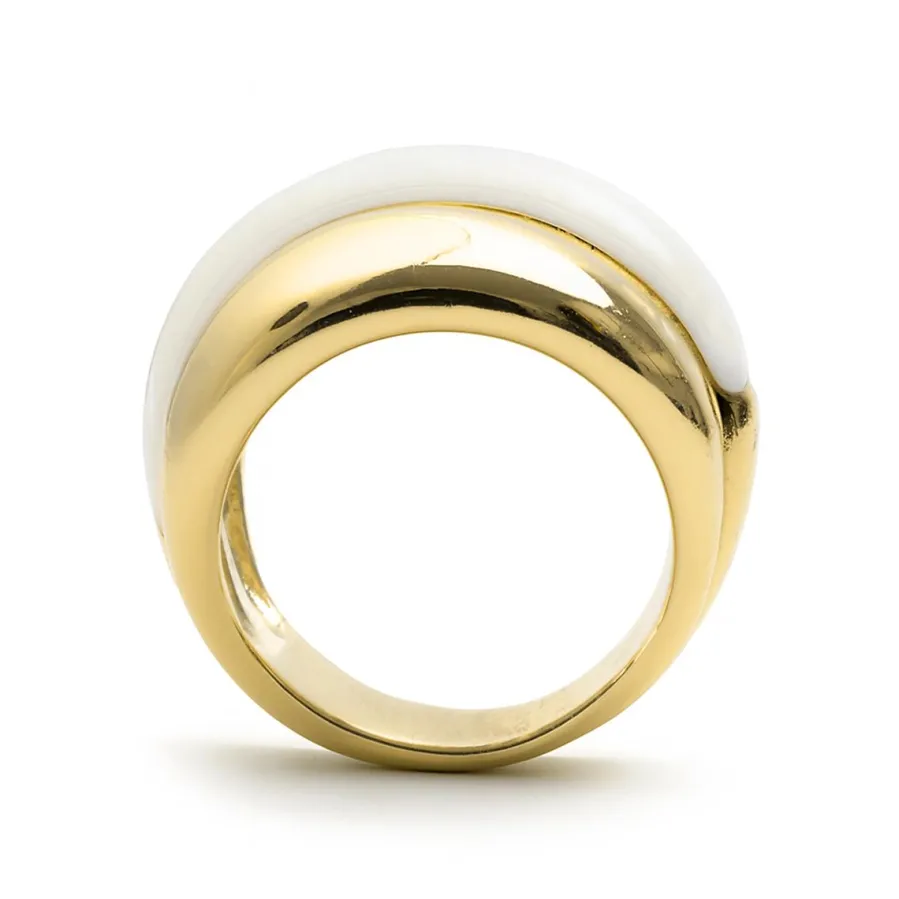 Anillo de Madreperla Blanca acabado en oro amarillo de 18k - Aisal