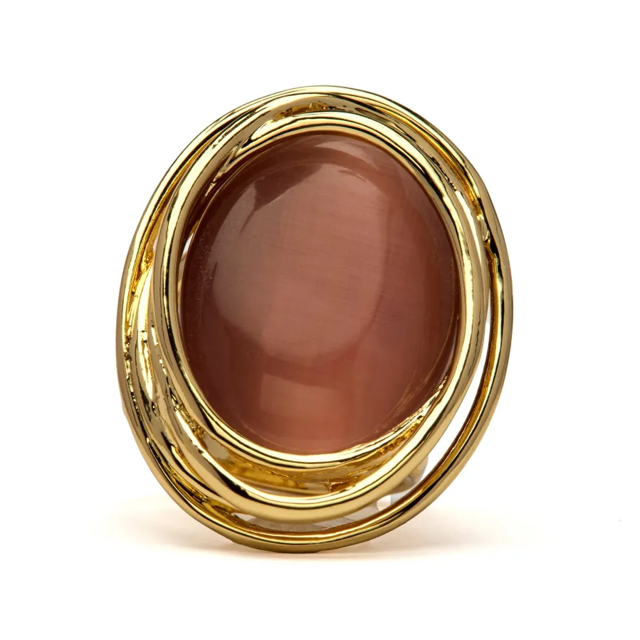 Anillo de Ojo de Gato Marron acabado en oro amarillo de 18k - Tijahu
