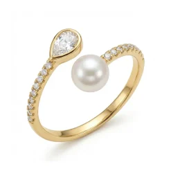 Anillo de Perla Blanca acabado en oro amarillo de 18k - Tian