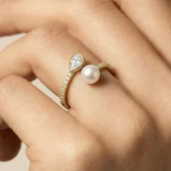 Anillo de Perla Blanca acabado en oro amarillo de 18k - Tian