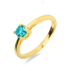 Anillo de Plata de Ley 925 con Cuarzo Hidrotermal Topacio Azul acabado en oro amarillo 18K - Otieno