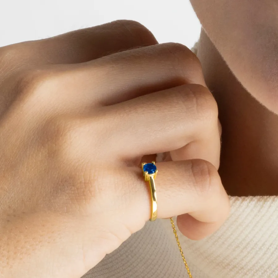 Anillo de Plata de Ley 925 con Cuarzo Hidrotermal Lapislazuli acabado en oro amarillo 18K - Otieno