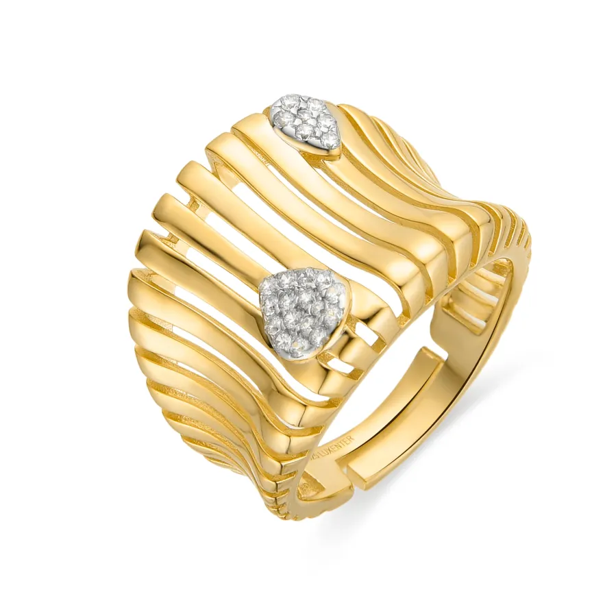Anillo de Plata de Ley 925 y Circonita Brillante acabado oro amarillo de 18k - Samon
