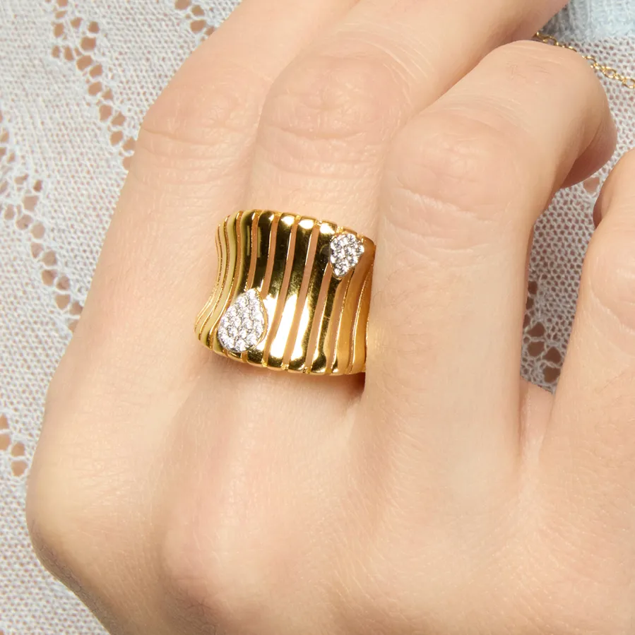 Anillo de Plata de Ley 925 y Circonita Brillante acabado oro amarillo de 18k - Samon