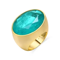Anillo de Plata de Ley 925 y Circonita Verde acabado oro amarillo de 18k - Jadir