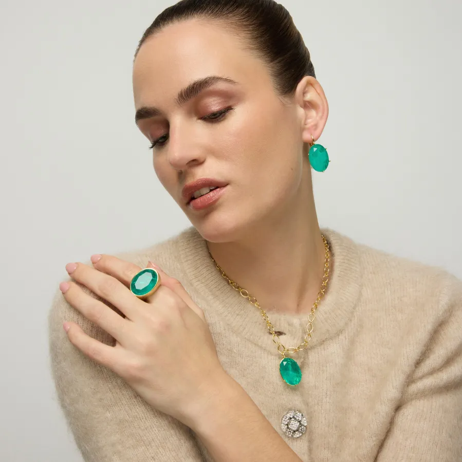 Anillo de Plata de Ley 925 y Circonita Verde acabado oro amarillo de 18k - Jadir