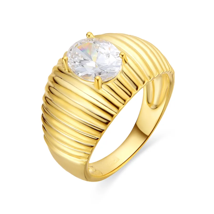 Anillo de Plata de Ley 925 y Circonita Brillante acabado oro amarillo de 18k - Metri