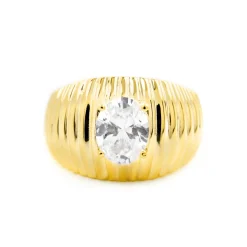 Anillo de Plata de Ley 925 y Circonita Brillante acabado oro amarillo de 18k - Metri