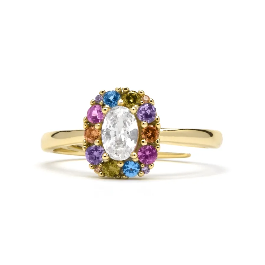 Anillo de Plata de Ley 925 y Circonita Rubí acabado oro amarillo de 18k - Mezay