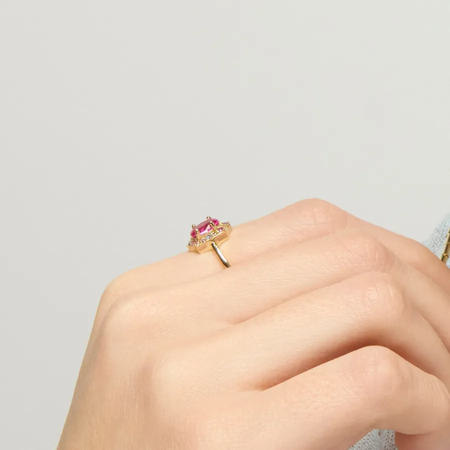Anillo de Plata de Ley 925 y Circonita Rubí acabado oro amarillo de 18k - Mezay