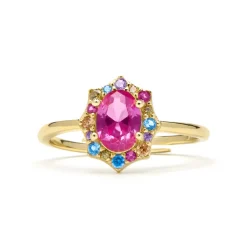Anillo de Plata de Ley 925 y Circonita Rubí acabado oro amarillo de 18k - Mezay