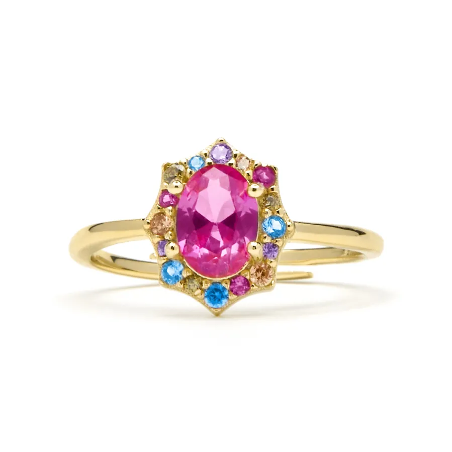 Anillo de Plata de Ley 925 y Circonita Rubí acabado oro amarillo de 18k - Mezay