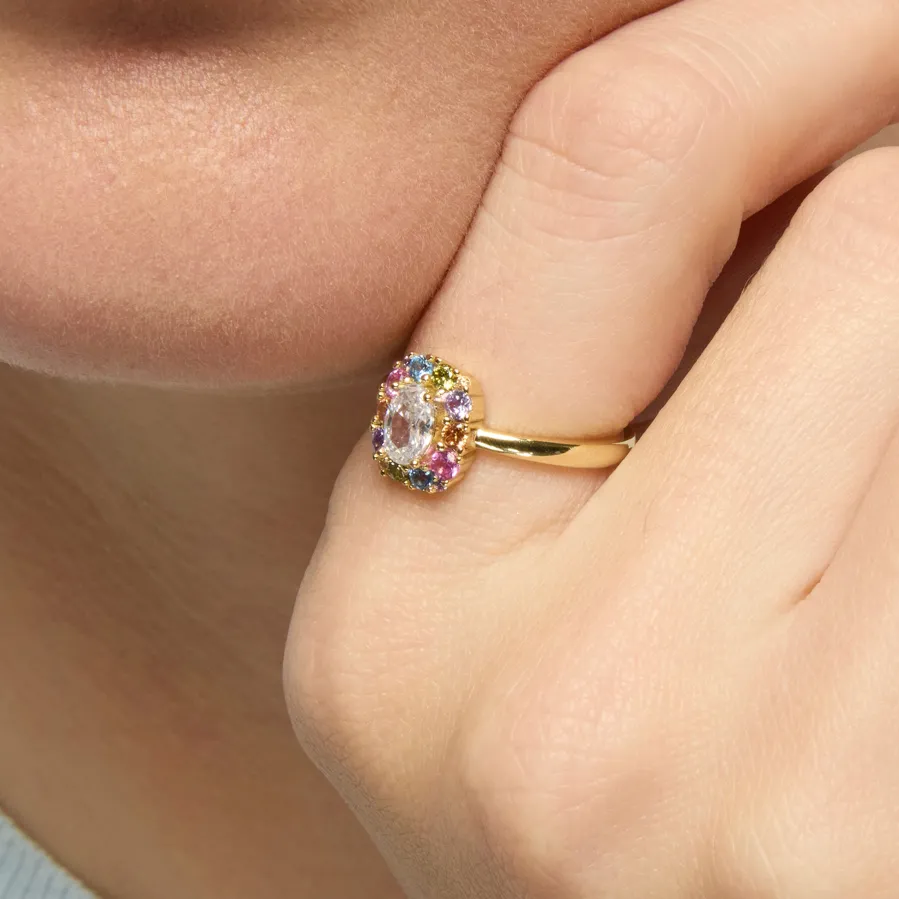 Anillo de Plata de Ley 925 y Circonita Rubí acabado oro amarillo de 18k - Mezay
