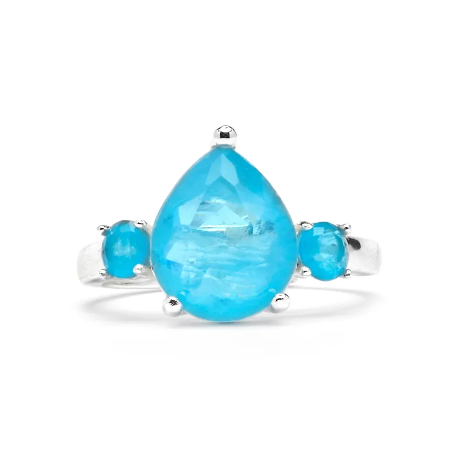 Anillo de Plata de Ley 925 y Cuarzo Hidrotermal Aguamarina acabado rodio - Larec