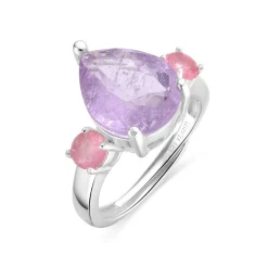Anillo de Plata de Ley 925 y Cuarzo Hidrotermal Amatista acabado rodio - Larec