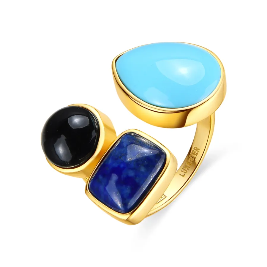 Anillo de Plata de Ley 925 y Cuarzo Hidrotermal Verde Paraiba acabado oro amarillo de 18k - Miya