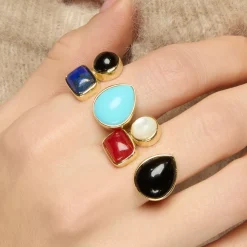 Anillo de Plata de Ley 925 y Cuarzo Hidrotermal Verde Paraiba acabado oro amarillo de 18k - Miya