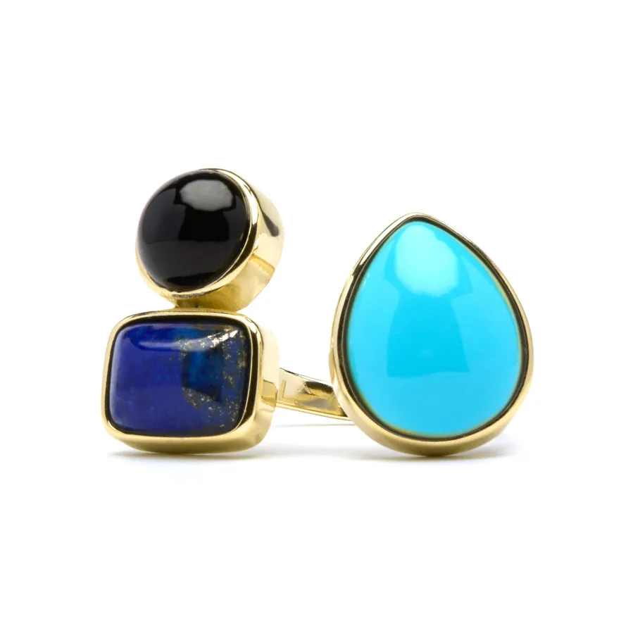 Anillo de Plata de Ley 925 y Cuarzo Hidrotermal Verde Paraiba acabado oro amarillo de 18k - Miya