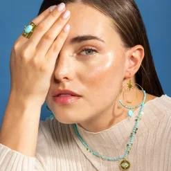 Anillo de Turquesa acabado en oro amarillo 18K- Kumora