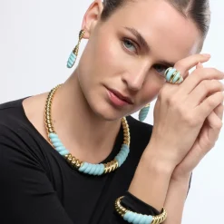 Anillo Rawil de Resina Azul acabado oro amarillo de 18k