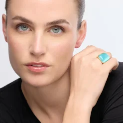 Anillo Sauri de Ojo de Gato Verde acabado oro amarillo de 18k