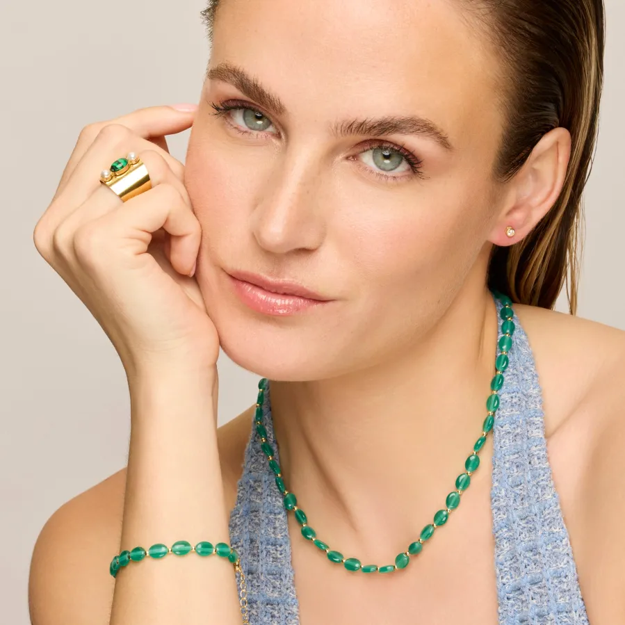 Collar acabado oro amarillo de 18k y Ojo de Gato Verde - Gorai