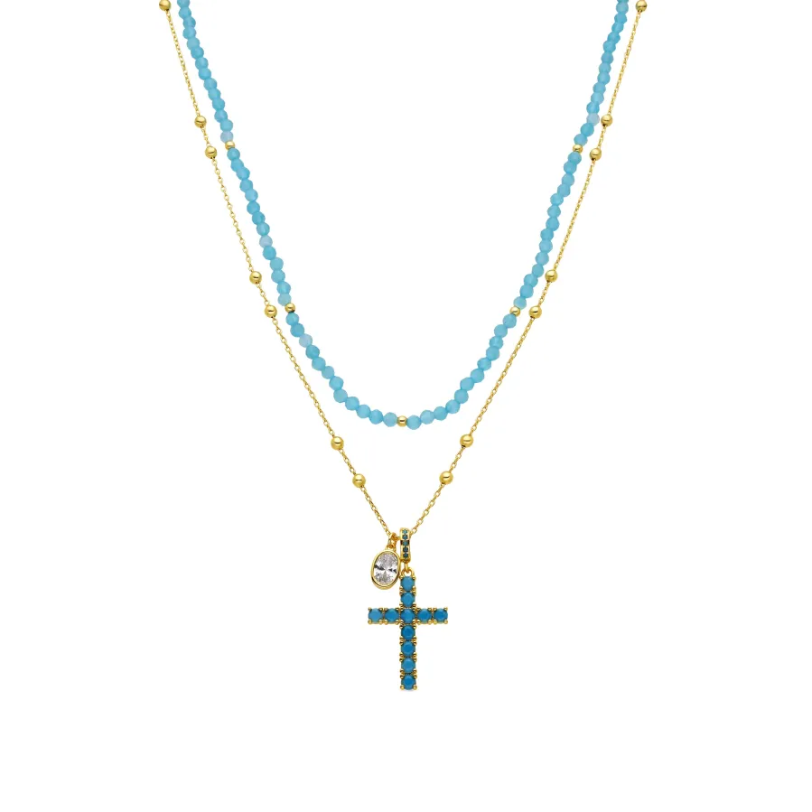 Collar acabado oro amarillo de 18k y Turquesa - Greril