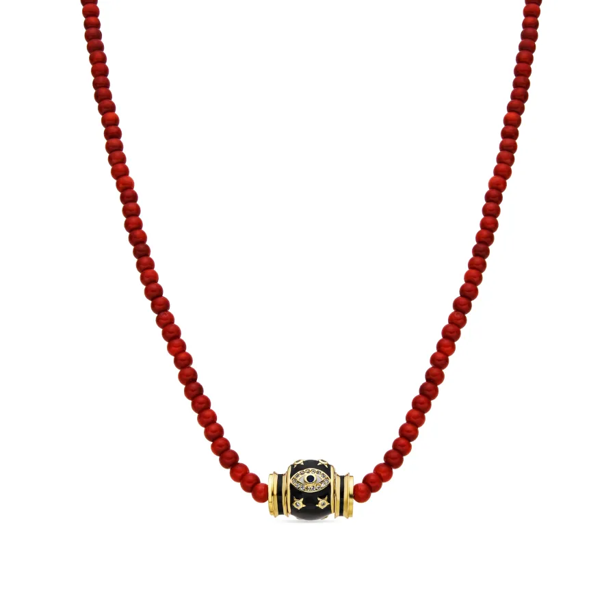 Collar acabado oro amarillo de 18k y Coral - Hamco