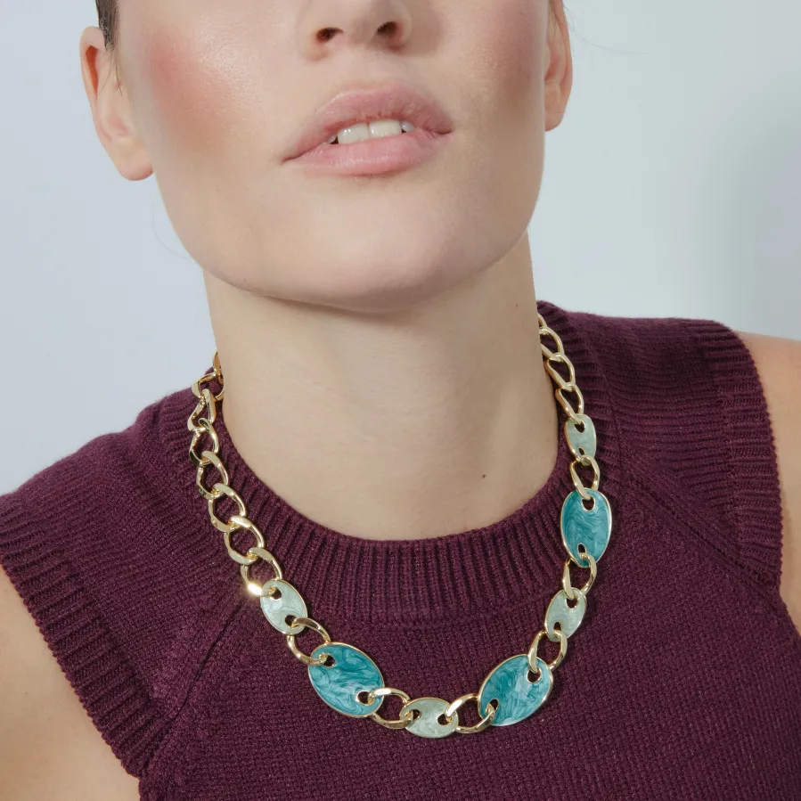 Collar acabado oro amarillo de 18k y Lacado Azul - Makan