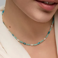 Collar acabado oro amarillo de 18k y Amazonita - Kico