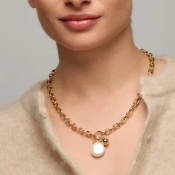 Collar acabado oro amarillo de 18k y Perla Blanca - Rinwe