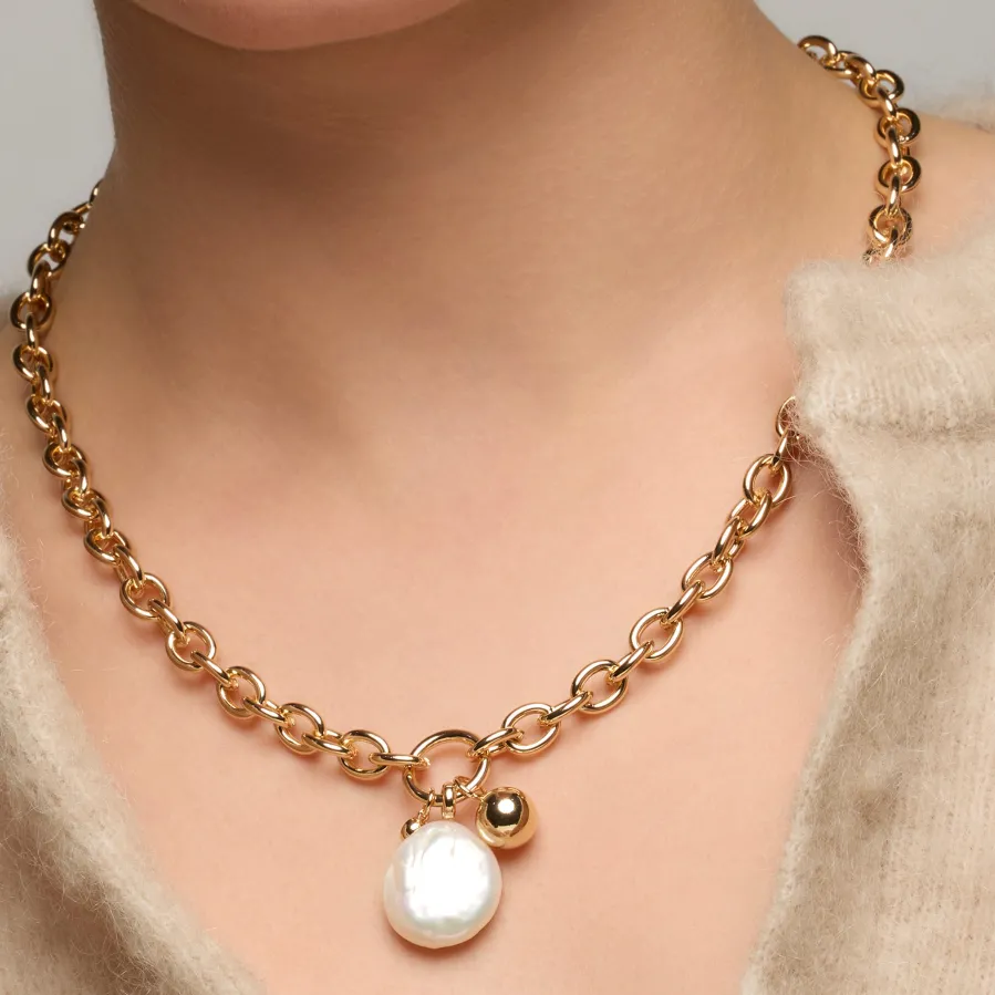 Collar acabado oro amarillo de 18k y Perla Blanca - Rinwe