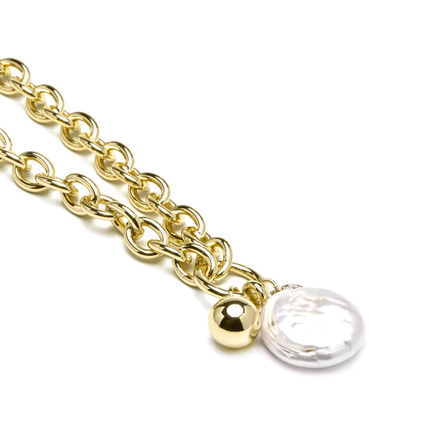 Collar acabado oro amarillo de 18k y Perla Blanca - Rinwe